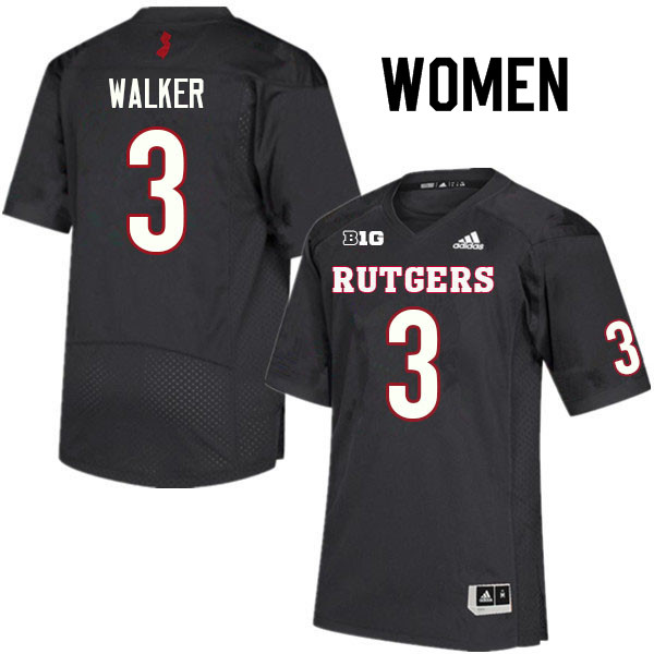 Women #3 Moses Walker Rutgers Scarlet Knights College Football Jerseys Sale-Black